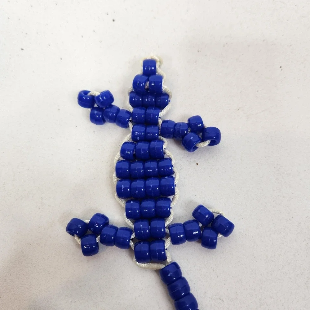Handmade Pony Beaded Lizard Gecko Keychain Lot Of 5 Multi-Color Plastic Charms
